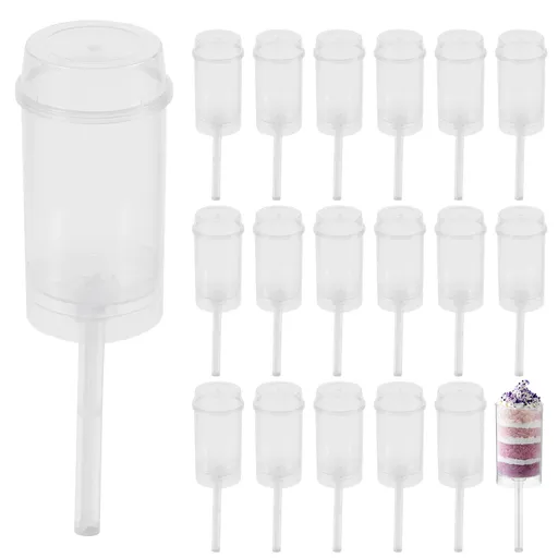 20Pcs Cake Pop Shooter, Cake Stand, Round Plastic Jelly Ice Cream Push- up Containers with Lids Base and Stick for Dessert,