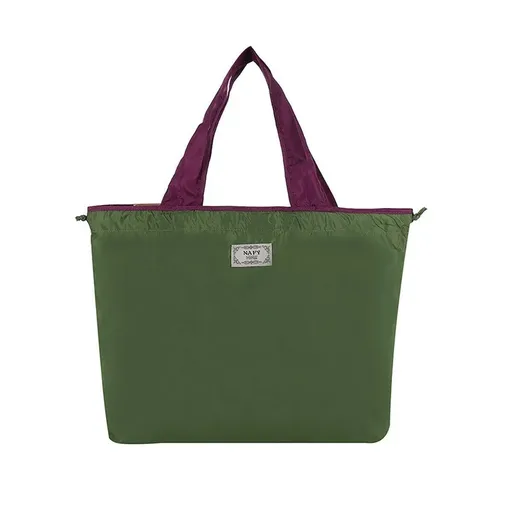 Ultra-Light Foldable Large Capacity Portable Shopping Bag with Drawstring Mouth - Green - L
