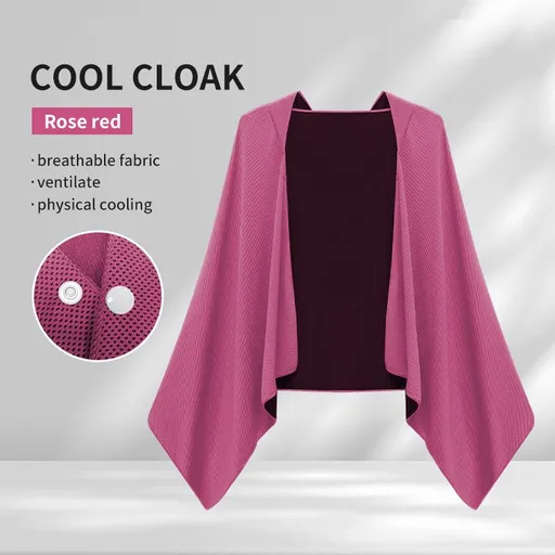 Hooded Ice Silk Sports Towel Cloak, Quick‑Dry Sun‑Protection Breathable Lightweight Cold‑Feeling Sweat‑Absorbent Wrap for Gym Hiking Golf Driving Outdoor Activities, 60*145*55CM, Rose red
