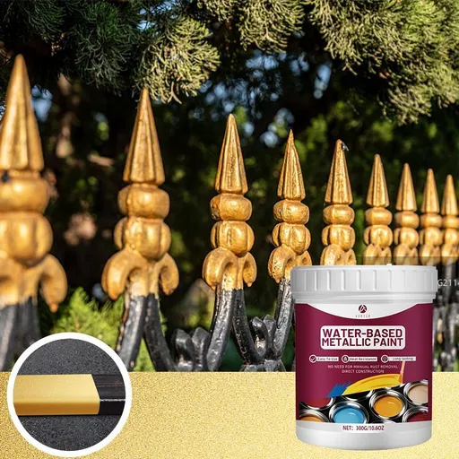 Rust Removal Converter Metallic Paint, Anti-Rust Metal Paint, 2-In-1 Rust Converter & Metal Primer – Perfect for Trailers, Fences, Gates, Railings, Pipes, Roofing, Outdoor Furniture, Farm Equipment, Marine Hardware and Industrial Surfaces - Gold - Si