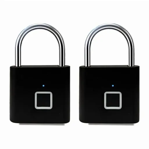 2X Fingerprint Lock Electronic Lock Electronic Fingerprint Lock Padlock Outdoor Waterproof and Rust-Proof Black