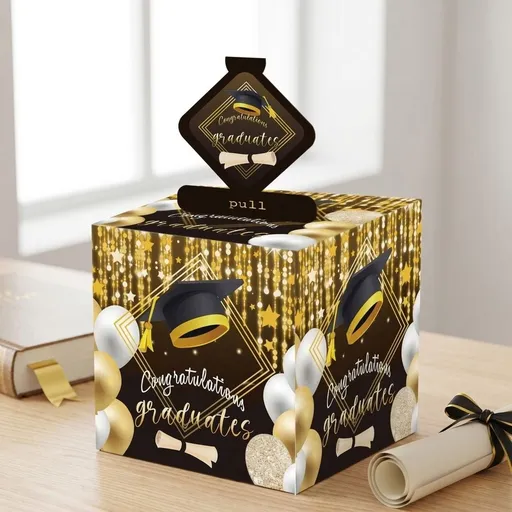 Graduation Money Gifts Pull Box for Cash, Black Golden Class of Graduation Money Holder for Grad Party