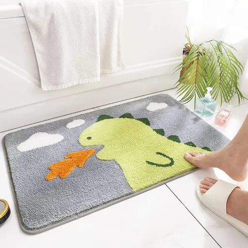 Cute Bath Mat, Dinosaur Bathroom Rug Non Slip Fluffy Floor Mats Soft Bath Rug Microfiber Washable for Bathroom, 15.7" x23.6"