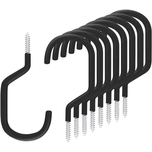 8 Pack Bike Hanger Storage Hook Rack, Rubber Coated Heavy Duty Large Screw in Ceiling Hooks for Garage Wall and Ceiling Bicycle Storage, Utility Tool Hanger (Black)