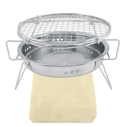 1 Piece Mini Charcoal BBQ Grill, Foldable Stainless Steel Round Camping Grill for Picnics, Patios and Outdoor Cooking, 22 x 14 cm