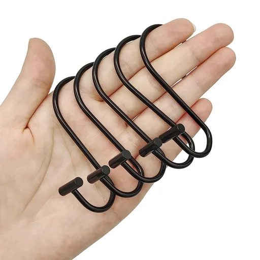 Shower Curtain Hooks Rings,Set of 24 Rustproof Metal Shower Hooks for Shower Curtain,S Shaped Black Shower Curtain Rings for Bathroom