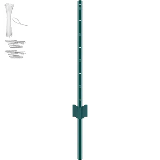 3 Feet Fence Post, 10 Pack U-Channel Heavy Duty Metal Fence Posts, Sturdy Steel Fence Stakes for Garden Yard, Lawn, Farms and Outdoor Wire Fencing, Green