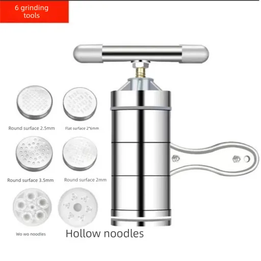 Manual Stainless Steel Noodle Maker with Interchangeable Dies for Homemade Egg Noodles Flatbread and Dumpling Wrappers – Compact Kitchen Tool(Six molds)