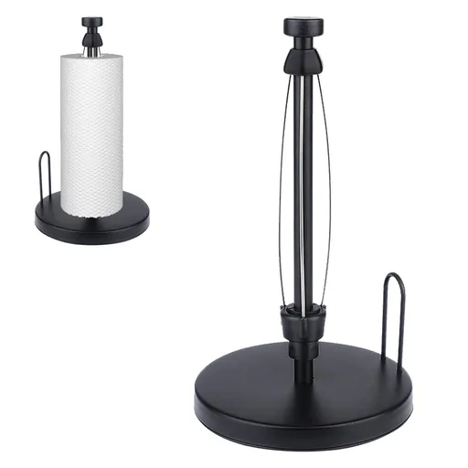 Counter Paper Towel Holder Black, Stainless Steel Paper Towel Rack, One Hand Tear Paper Towel Dispenser Countertop