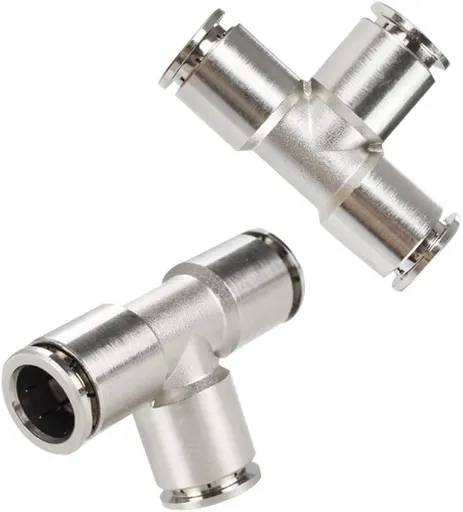 Push to Connect Tube Fitting Union Tee, Copper Nickle-Plated 1/2" Tube OD 3 Way Tee Shaped Union Adapter Fitting (Pack of 5)