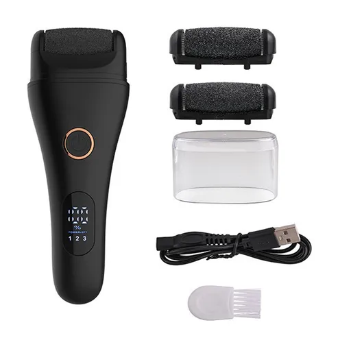 Black Professional Electric Foot Callus Remover - Rechargeable Pedicure Tool with 3 Adjustable Speeds, Smart LED Display, and 3 Replaceable Grinding Heads for Smooth Feet