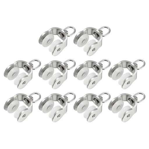 Curtain Track Rollers Stainless Steel Frame Twin Wheeled Carriers Drapery Rail Sliding Glider for Windows 0.57" Dia, 10 Pcs