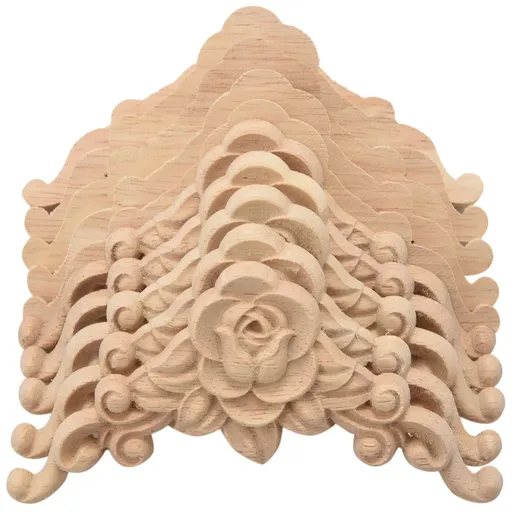 10PCS Floral Wood Carved Decal Corner Applique Decorate Frame Wooden Figurines Cabinet Decorative Crafts