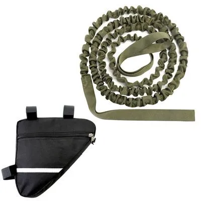 Green Bike Shock Absorbing Tow Rope with Storage Bag (8 to 15 FT) - Durable Nylon Uphill Bungee Strap for Outdoor Family & Newbie Cycling Adventures