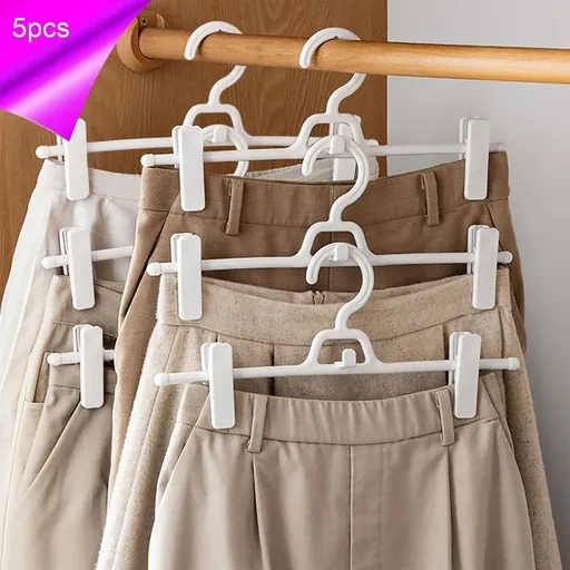 Set of 5 Plastic Pant and Sock Hangers with Sliding Clips, Multifunctional Wardrobe Hanger for Pants, Skirts, Underwear, Space Saving Drying Rack for Closet Organization