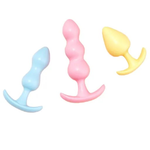 3 Piece TPE Anal Plug Set - Soft Flexible Jelly Butt Plugs with Graduated Shapes, Tapered Tips and Wide Flared Bases for Adult Personal Use