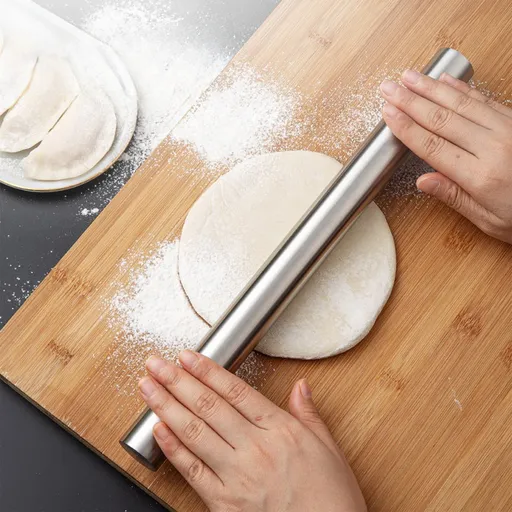 Rolling Pin, Baking Dough Roller, Rolling Pin, Stainless Steel Rolling Pin, Dough Rollers, for Baking Kitchen Utensils, for Dumpling, Tortilla, Pizza, Pie, Bread, Pastry Silver,L