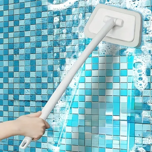 1 Handle With 3 Replacement Heads Multifunctional Bathroom Wall Brush Long Handle Removable Household Floor Bath Tile Sponge Cleaning Brush