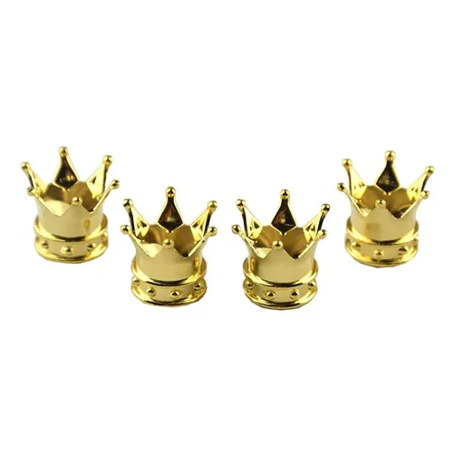 4 Pcs Tire Valve Stem Cap, Crown Tire Valve Stem Caps, Tyre Valve Dust Caps, Crown Tire Wheel Stem Air Valve Caps (Gold)