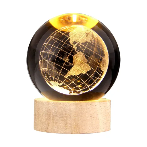 3D Crystal Ball with Warm Light Wooden Base Small Night Light Desktop Decoration Ornaments Holiday Gift USB Plug and Play