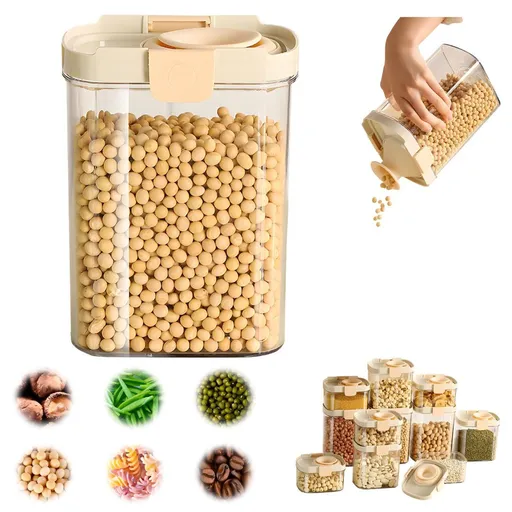Push-type Sealed Box Storage Jar, Airtight Food Storage Containers with Lids, Plastic Kitchen and Pantry Organization Canisters for Cereal, Dry Food, Flour and Sugar - Clear - Size 1850ml