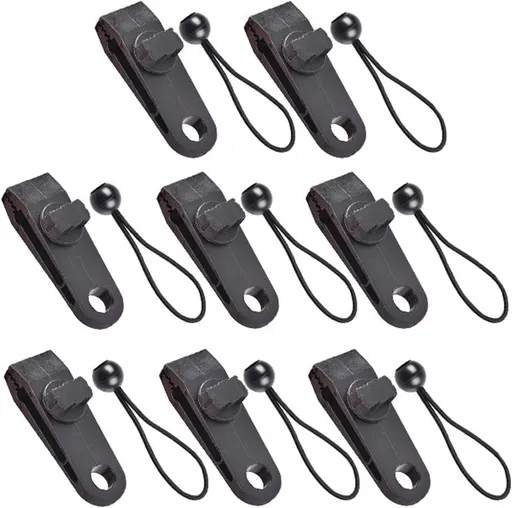 Tarp Clips & Bungee Cords 10-piece – Heavy Duty, for tents/banners (black)