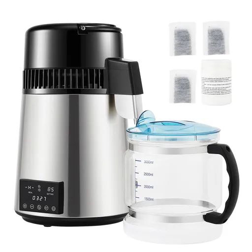 4L Water Distiller Distilled Water Maker 1 L/H w/ Timing Dual-Temp Silver
