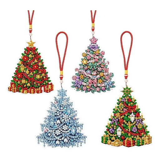 4Pcs Diamond Art Kit for Adult Christmas Tree DIY Mini Diamonds Painting Ornament Kit Acrylic Diamond Art Painting Window Christmas Tree Decor