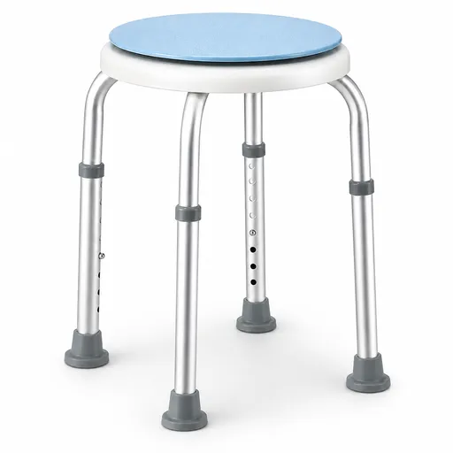 Bath Stool for Seniors, Swivel Seat & Non-Slip Height-Adjustable Round Shower Bench, Rotating Design, for Seniors Elderly, 125kg Capacity