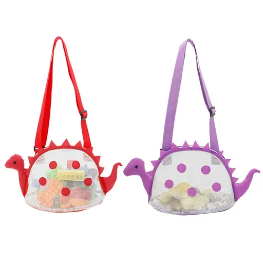Dinosaur Mesh Beach Bag for Kids Shell Collecting Totes Portable Beach Holding Bag for Boys and Girls