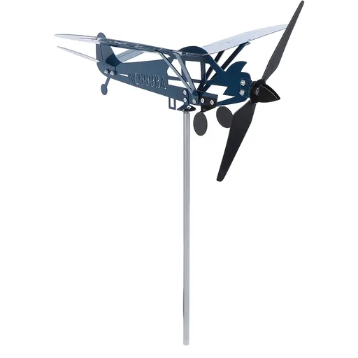 Airplane Weathervane Decorative Wind Sculpture 3D Metal Windmill for Outdoor Garden Courtyard Terrace Blue