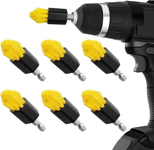 6 Piece Drill Brush with Multi-Purpose & Grout Head,Crevice Cleaning Brush，3/4”W Drill Brush Attachment Set, Detailing Brushes for Home/Kitchen/Bathroom/Grout/Tile/Shower/Tub