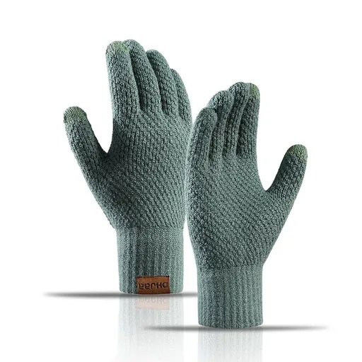 Men's Knitted Gloves - Warm Fingerless Winter Gloves - Thick Fleece-Lined Wool Touchscreen Gloves - Pineapple Pattern, Versatile, Dark Green
