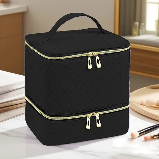 BLACK Double‑layer woven storage, scientifically organized with large capacity—Professional Nail Tool Carry‑on Bag, keeping tools perfectly ordered.