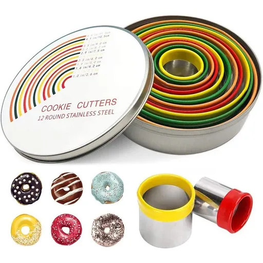 12PCS/Set Round Biscuit Cutter Stainless Steel Cutter Set Pastry Cutters for Donut and Scone Circle Cutter Cake Ring Molds