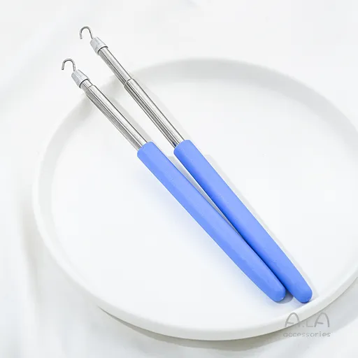 2-Pack Blue Jewelry Fastener Helper Tool - Quick Bracelet & Fine Chain Wearer Aid With Telescopic Titanium Steel Hook