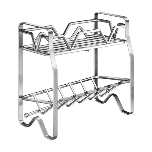 Stainless Steel Kitchen Countertop Organizer | 2-Tier Spice Rack and Plate Holder | Utensil Storage for Kitchen Counter | Durable Metal Shelf for Pantry and Cabinet Organization