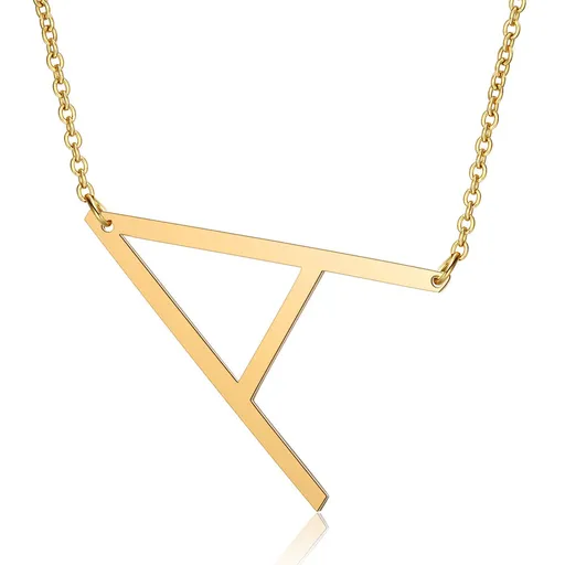 Gold Side Block Shaped Initial Letter Necklace for Women Stainless Steel English Letter AA