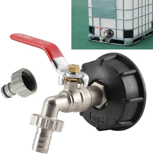 Tank Tap Adapter Coarse Thread Garden Water Tank Quick Connect Faucet for 1/2" and 3/4" Hoses- Brass Replacement Connector Valves