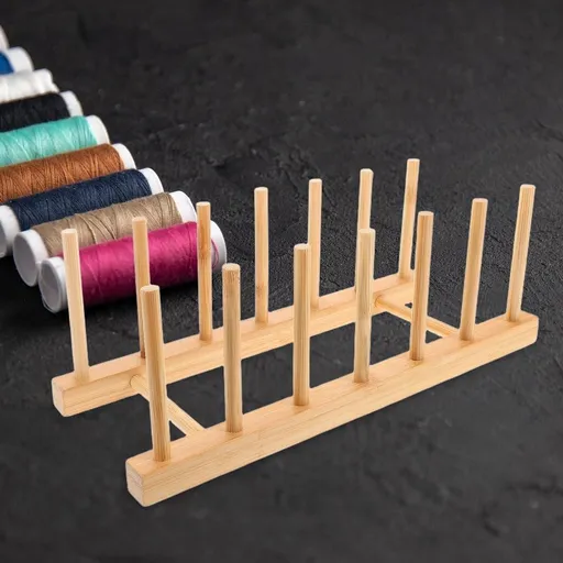Wooden Thread Rack Organizer with Polished Finish, Spool Holder for Embroidery, Sewing, and Craft Projects