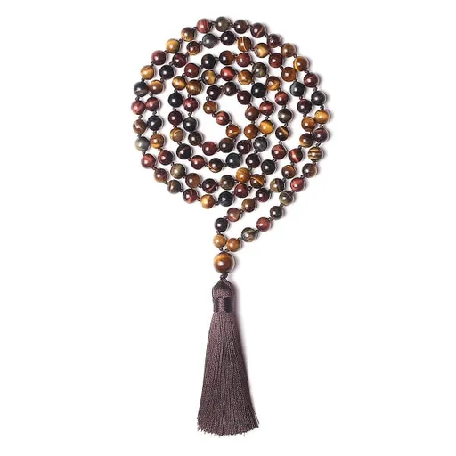 Mala Bead Necklace 108 Beads Natural Stone Tiger Eye Handmade Meditation Yoga