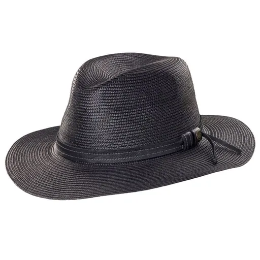 GOORIN BROTHERS Dawn Summer Braid Fedora Hat Cap Bros 100-9217 Wide Brim - Black