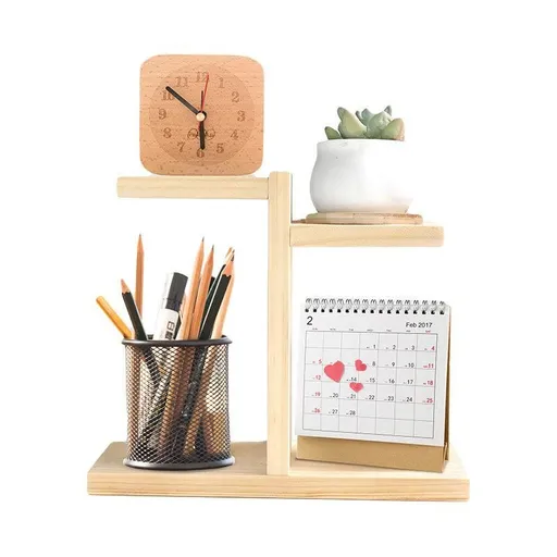 Wooden Desktop Storage Shelf Simple Decorative Flower Stand for Home Office - Wood Colour