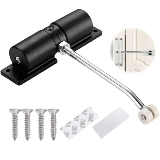 Black Zinc Alloy Automatic Door Closer Adjustable Spring Loaded Door Hinge (Black)
