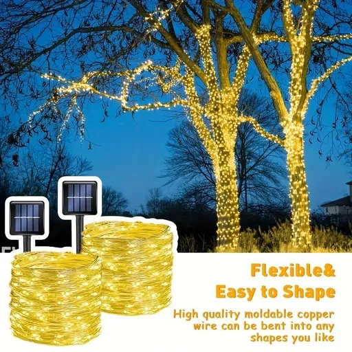 solar outdoor string lights, 300LED solar lights, copper wire fairy lights, 8-pattern solar lights, garden lights Australia, courtyard lights, Christmas lights, party lights, wedding lights, warm white, cool white, multi-color solar lights - Warm lig