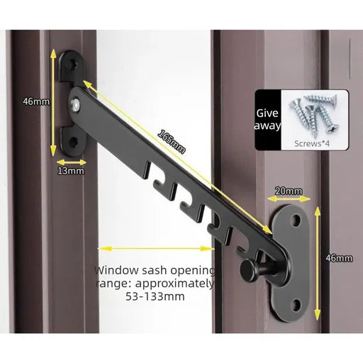 Black - Long - Aluminum Window Limiter, Wind Brace for Casement Window, Safety Window Latch