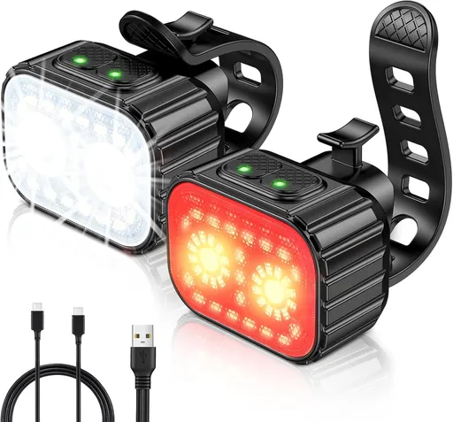 USB Rechargeable LED Bicycle Light Set with 20 Lighting Modes, IPX6