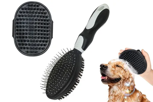 2 Pack Pet Grooming Brush Set Deshedding Double Sided Comb Massage Brush-Black