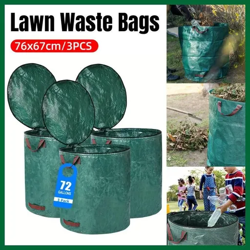 Green Garden Waste Bags with Lids 76 x 67 cm - 3 Pieces