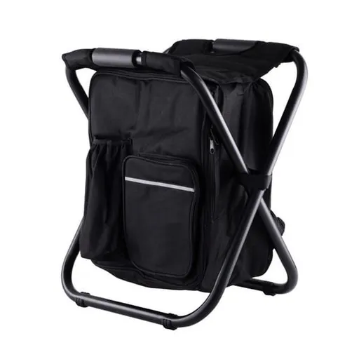 Black Insulated Cooler Backpack Chair, Folding Stool for Picnic & BBQ Outdoor Camping